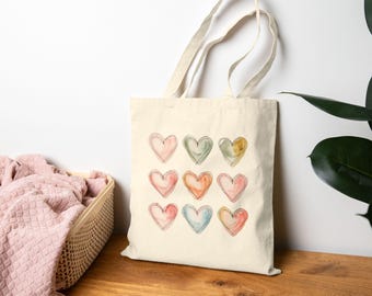 Bolsa de lona de algodón con estampado de corazones de colores: Compras ecológicas