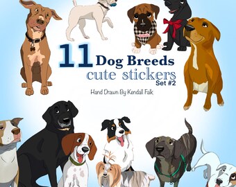 Dog Breed Stickers – Cute Hand-Drawn PNG Files (Digital Download)