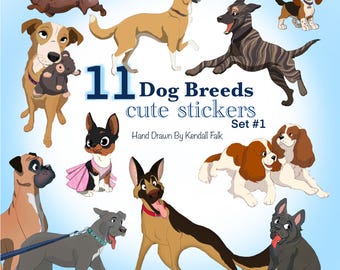 Cute Dog Breed Stickers – Hand-Drawn PNG Files (Digital Download)