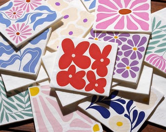 Tovaglioli da festa con stampa floreale, tovaglioli di carta con fiori astratti in stile retrò, decorazioni per matrimoni, articoli per feste