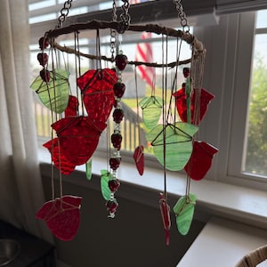 Strawberry Shortcake Stained Glass Suncatcher Windchime/Vintage Srawberry Decor