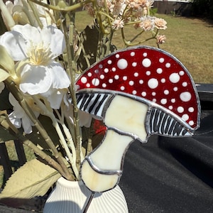 Fairy Garden Mushroom Stained Glass Suncatcher - Plant Stake / Cottage Core Plant Decor