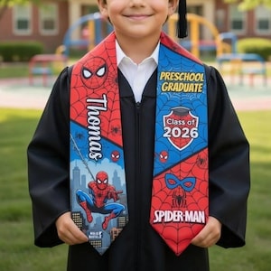 Personalized Superhero Kids Graduation Stole, Spiderman Preschool Grad Sash, Custom Name Class of 2026 Kindergarten Graduation Gift