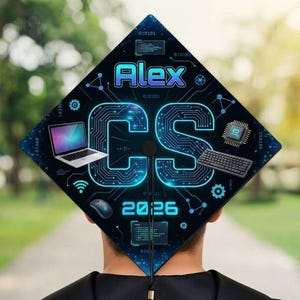 Cappello di laurea personalizzato in informatica, decorazione personalizzata con nome per laureato in tecnologia, regalo per laureato in informatica e programmazione, classe 2026