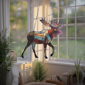 Mooie acryl suncatcher eland, majestueuze eland nep glas-in-lood raam hangend, kerstmis acryl ornament, decor voor natuurliefhebbers