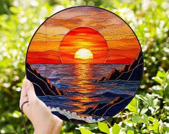 Mountain Range Stained Glass Suncatcher , Mountain Art Window Hangings, Sunset Window Art, Nature Decor, Mountain Lover Gift