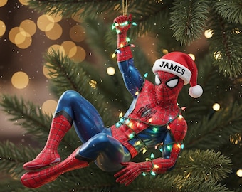 Personalized Spiderman Christmas Acrylic Ornament, Custom Kid Spidey Ornament, Spidey Xmas Ornament, Superhero Ornament, Christmas Ornament