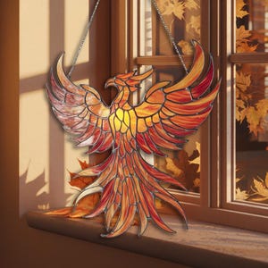 Phoenix Acrylic Suncatcher, Window Hanging Acrylic Ornament, Fantasy Lover Gifts, Mythical Acrylic Suncatcher Art, Home Window Decoration