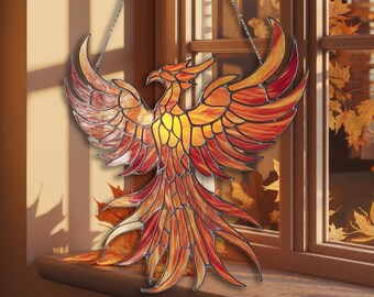 Phoenix Acrylic Suncatcher, Window Hanging Acrylic Ornament, Fantasy Lover Gifts, Mythical Acrylic Suncatcher Art, Home Window Decoration