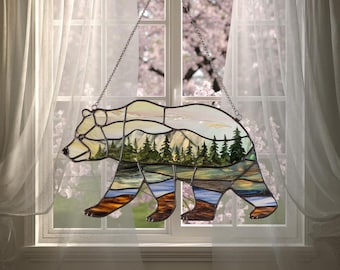 Atrapasol acrílico con forma de oso del bosque, colgante de vitral de imitación de oso del bosque, regalo para amantes de la naturaleza, decoración de ventanas con forma de oso