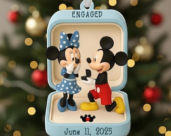 Custom Mickey and Minnie Engaged Acrylic Ornament, Just Engaged Ornament, Disney Couple Ornament, Disneyland Ornament, Christmas Ornament