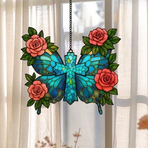 Religious Cross Acrylic Suncatcher, Faux Stained Glass, Faith Window Hanging Decor, Christmas  Ornament, Ideal Christian Gift for Baptism