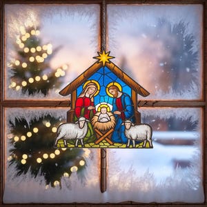 Krippe Acryl Suncatcher, Christliche Weihnachtsfensterbehang Dekor, Heilige Familie Dekor, Religiöses Urlaub Geschenk, Weihnachten Suncatcher