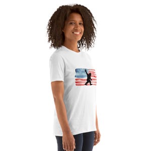 Patriotic Bigfoot T-Shirt: American Flag Sasquatch Graphic Tee