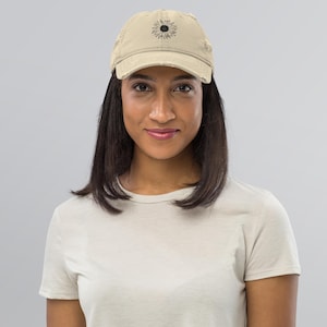 Minimalist Sunflower Distressed Dad Hat: Pre-shrunk Cotton
