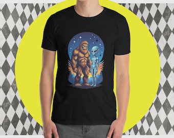Camiseta gráfica de Pie Grande y extraterrestre: Divertida camiseta de OVNI críptico