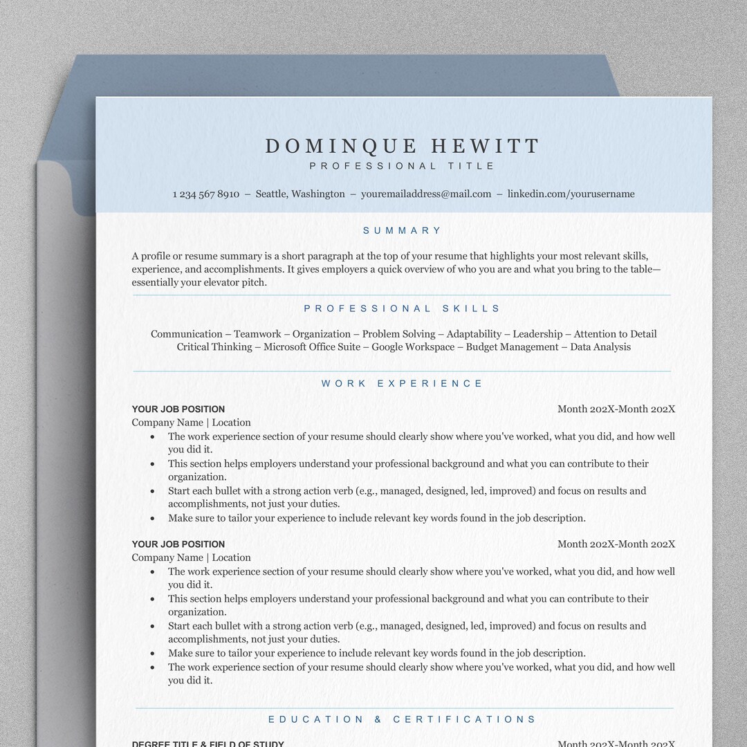 ATS Friendly Resume Template for Microsoft Word, Mac Pages and Canva ...