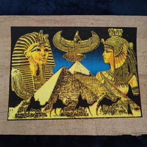 Cleopatra and Maat Egyptian Papyrus Art, Glowy Glittered Ancient Egypt Painting, symbol of Justice and Queen Wall Decor