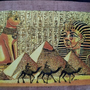 Tutankhamun Mask Papyrus Painting, Glowy Egyptian Papyrus Art, Ancient Egyptian Wall Decor, Hand Painted Papyrus with Egyptian theme.