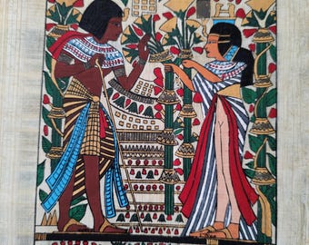 ツタンカーメン王とアンケスナムン王妃のパピルス画：古代エジプト美術