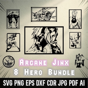 Arcane Jinx Svg Bundle - League of Legends Characters Svg - Laser Cnc cut files - Jinx Svg-Cdr-Dxf-Pdf-Ai-Eps-Png-Jpg Vector 300dpi Quality