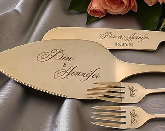 Juego personalizado para cortar tartas de boda: Acero inoxidable grabado, regalo para despedida de soltera, regalo de aniversario personalizado