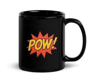 POW & ZONK Black Glossy Mug | Comic Book Coffee Cup | Pop Art Double Sided