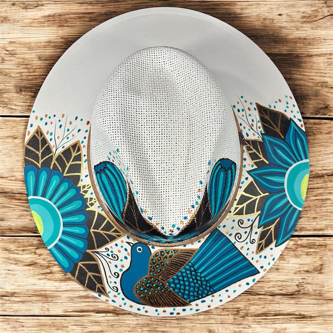 Floral Hand-painted Palm Straw Fedora Hat Size L - Etsy display picture 1