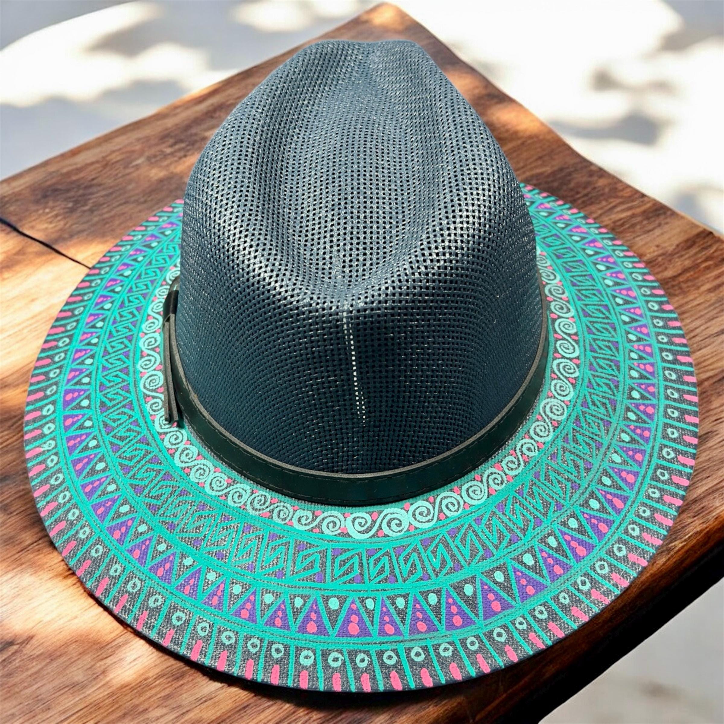 Custom Hand Painted Fedora Hat Blue Navy Painted In Detail Unisex Size L Hats of Hollywood Navy Blue 50X Fur Felt Fedora - Size 7 1/8 main image 2