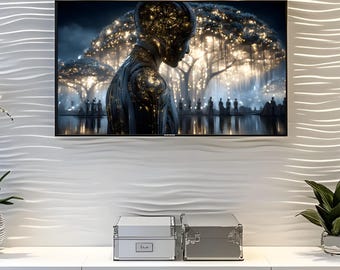 Futuristic Android TV Art, Cyberpunk AI Digital Print (Digital Download)