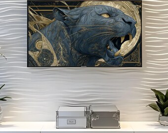Elegant Panther Art, Gold Accents, Modern Wall Decor (Digital Download)