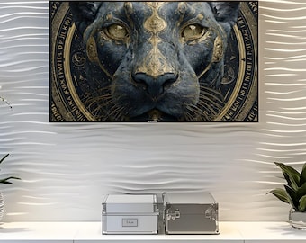 Ornate Black Panther Art, Gold Accent Decor (Digital Download)
