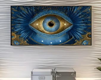 Art bleu et or, oeil qui voit tout, décor spirituel cosmique (téléchargement numérique)