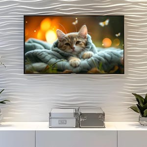 Cute Kitten Digital Art, Cozy Cat in Blanket, Samsung TV Art, Pet Portrait Digital Download, Cat Lover Gift, Wall Decor Printable