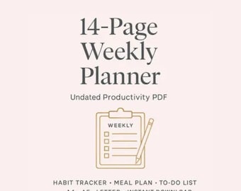 14-Page Weekly Planner Printable | Undated Productivity PDF | Habit Tracker, Meal Plan, To-Do List, A4 A5 Letter | Instant Download