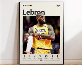 Póster de LeBron James, póster de Los Ángeles Lakers, regalo para un fan de LeBron, póster de la NBA, póster deportivo, fan de la NBA, regalo de baloncesto, pósteres deportivos para dormitorio