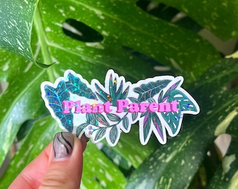 Plant Mom, Plant Dad, Plant Parent Stickers — Holographic Water Resistant Stickers for Plant Lovers