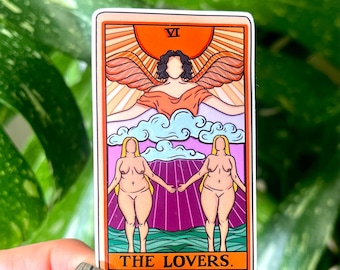 Lesbian Tarot Sticker – The Lovers Card | Queer Sapphic Pride Sticker | LGBTQ+ Tarot