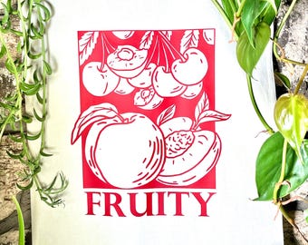 Fruity Tote Bag – Cherry & Peach Graphic – Vinyl Print on 100% Cotton – Eco-Friendly Reusable Bag for LGBTQ – Sapphic – Tote Bag