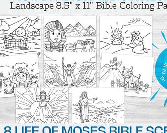 Moses Coloring Pages Bundle Pack | 8 Coloring Activity Sheets | Homeschool Christian & Sunday School Teacher Resources | Bible Study Lessons