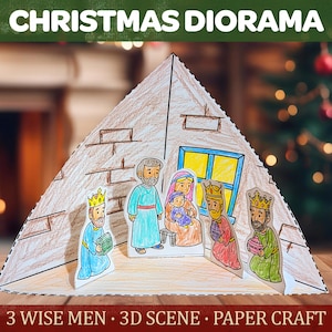 De tre vise männens juldiorama med papperspyssel | Advents- eller trettondagsskolebibellektion för barn | Direktnedladdning, utskrivbar PDF