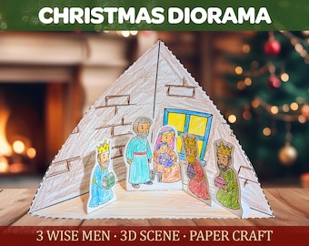 Drei weise Männer Weihnachts-Diorama Papier Bastelbogen | Advent oder Dreikönigstag Sonntagsschulbibelstunde für Kinder | Sofortiger Download Druckbare PDF-Datei