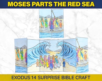 Moses Parts The Red Sea Folding Surprise Craft | Exodus Sunday School & Christian Homeschool Bible Activity | Printable Digital Download