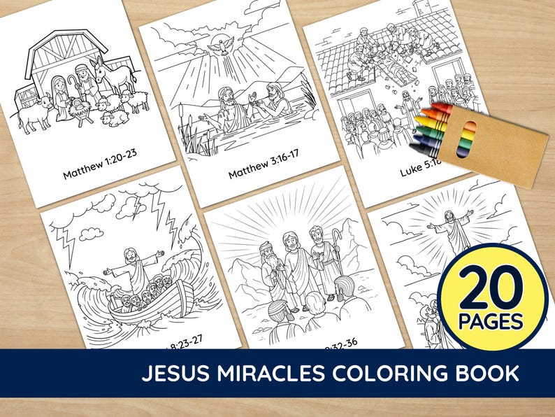 20-Page Miracles of Jesus Coloring Book For Kids | Sunday School Bible Lesson & Christian Homeschool Activities | Printable PDF Value Bundle image 2