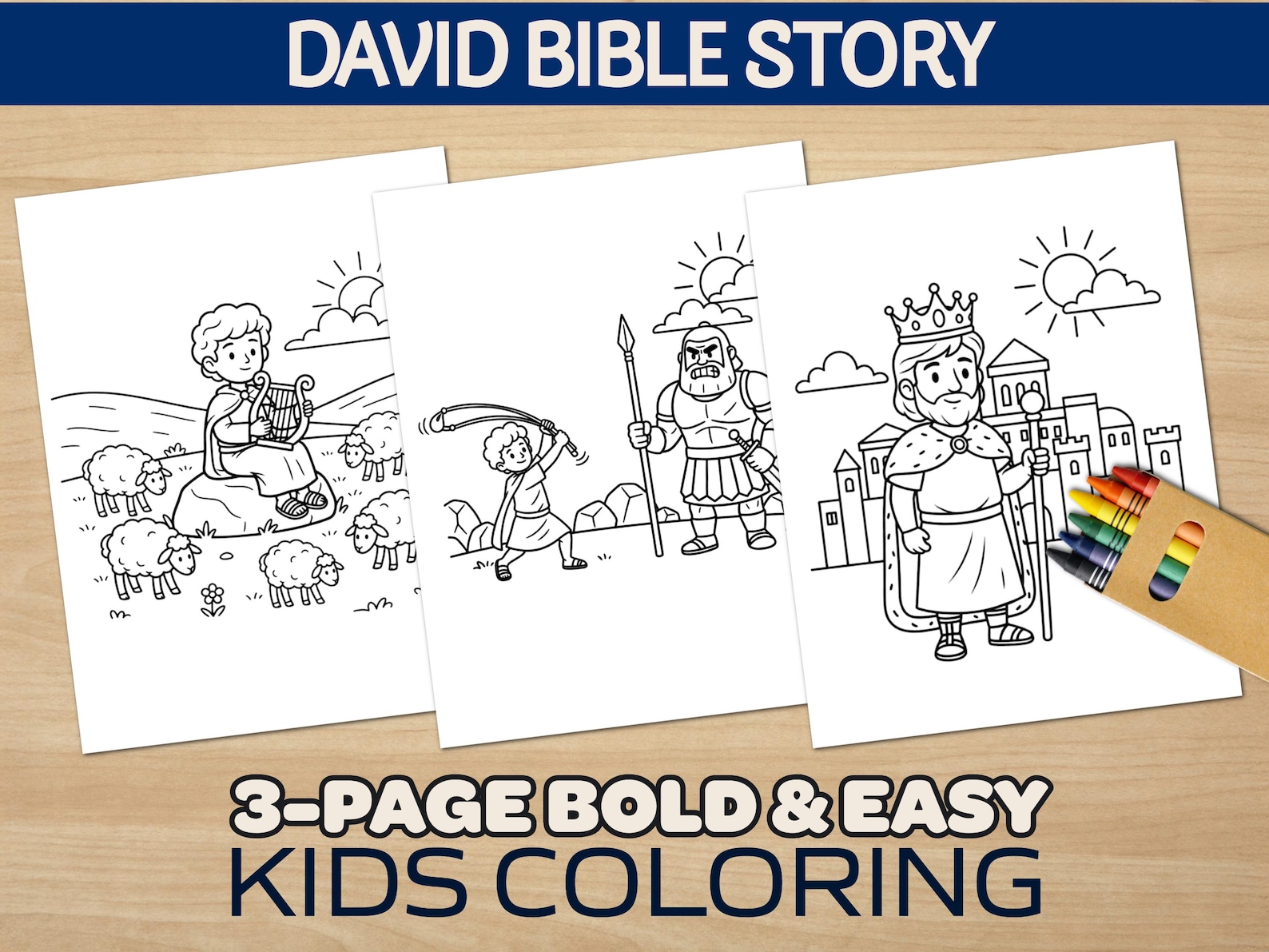 David Bible Story Kids Coloring Book | Shepherd Boy, David & Goliath ...