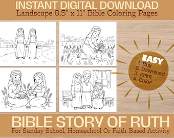 Ruth, Naomi & Boaz Coloring Book | Elementary Kids Sunday School Bible Story Lesson Activity | Printable Instant Digital Download