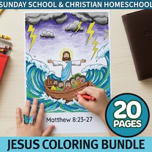 20-Page Miracles of Jesus Coloring Book For Kids | Sunday School Bible Lesson & Christian Homeschool Activities | Printable PDF Value Bundle image 1