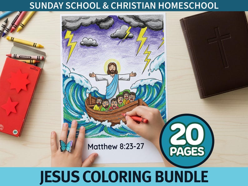 20-Page Miracles of Jesus Coloring Book For Kids | Sunday School Bible Lesson & Christian Homeschool Activities | Printable PDF Value Bundle image 1