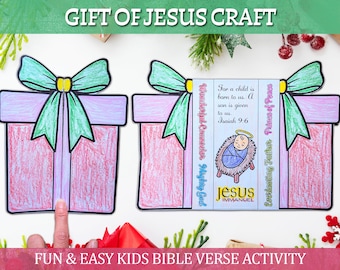 Julklappspyssel med Jesusbarnet | Färglägg, klipp och vik julaktivitetsmall för barn | Digital nedladdning, utskrivbar PDF