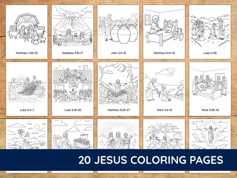 20-Page Miracles of Jesus Coloring Book For Kids | Sunday School Bible Lesson & Christian Homeschool Activities | Printable PDF Value Bundle image 3